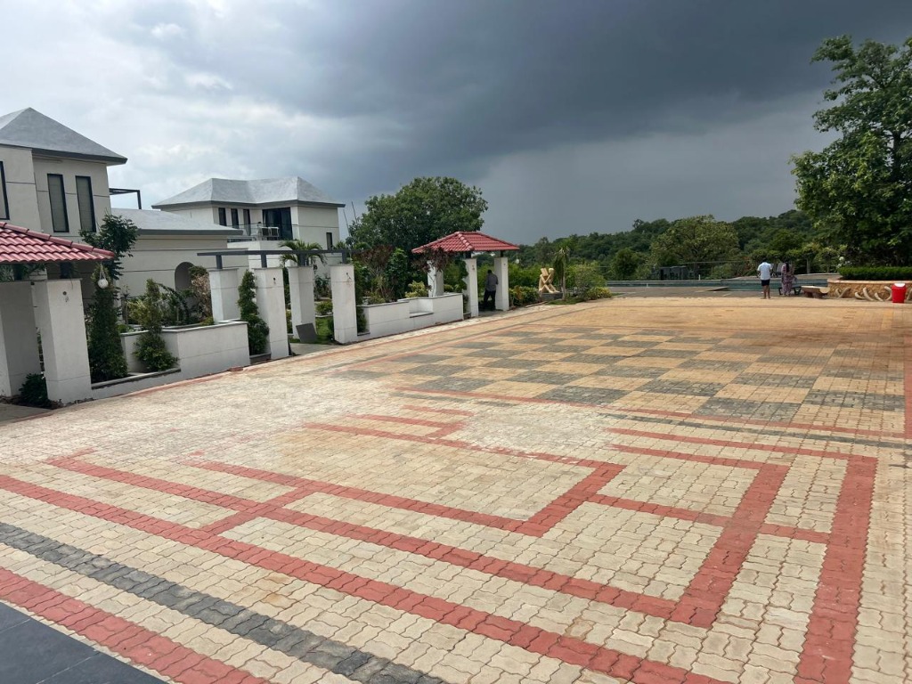 Spacious Checkered Stone Courtyard